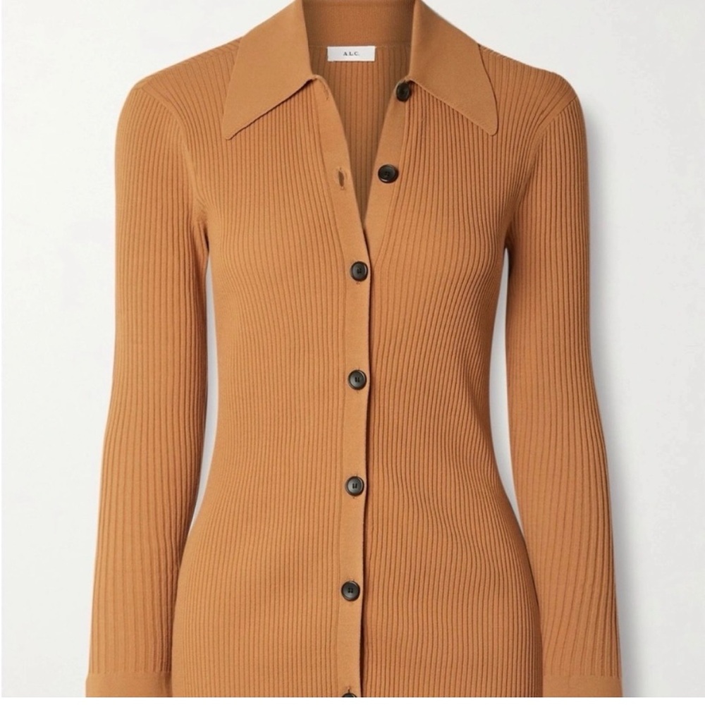 A.L.C. Brown Ribbed Button-Up Top - image 2